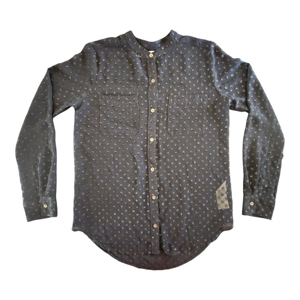 NWOT Abercrombie and Fitch Sheer Black Shirt Button Down Sparkle Polka Dot Small